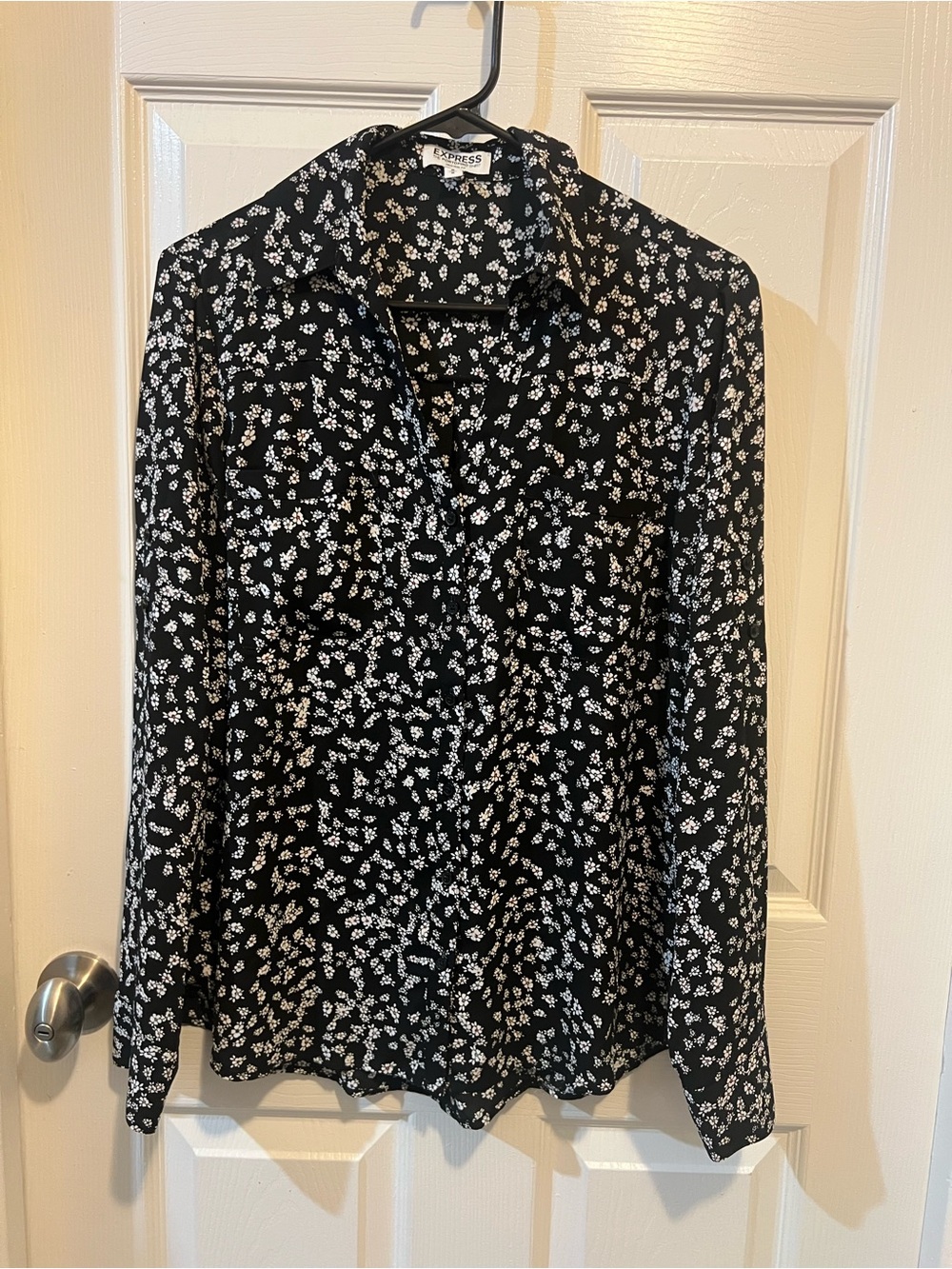 Express Black Floral Button-Up Blouse